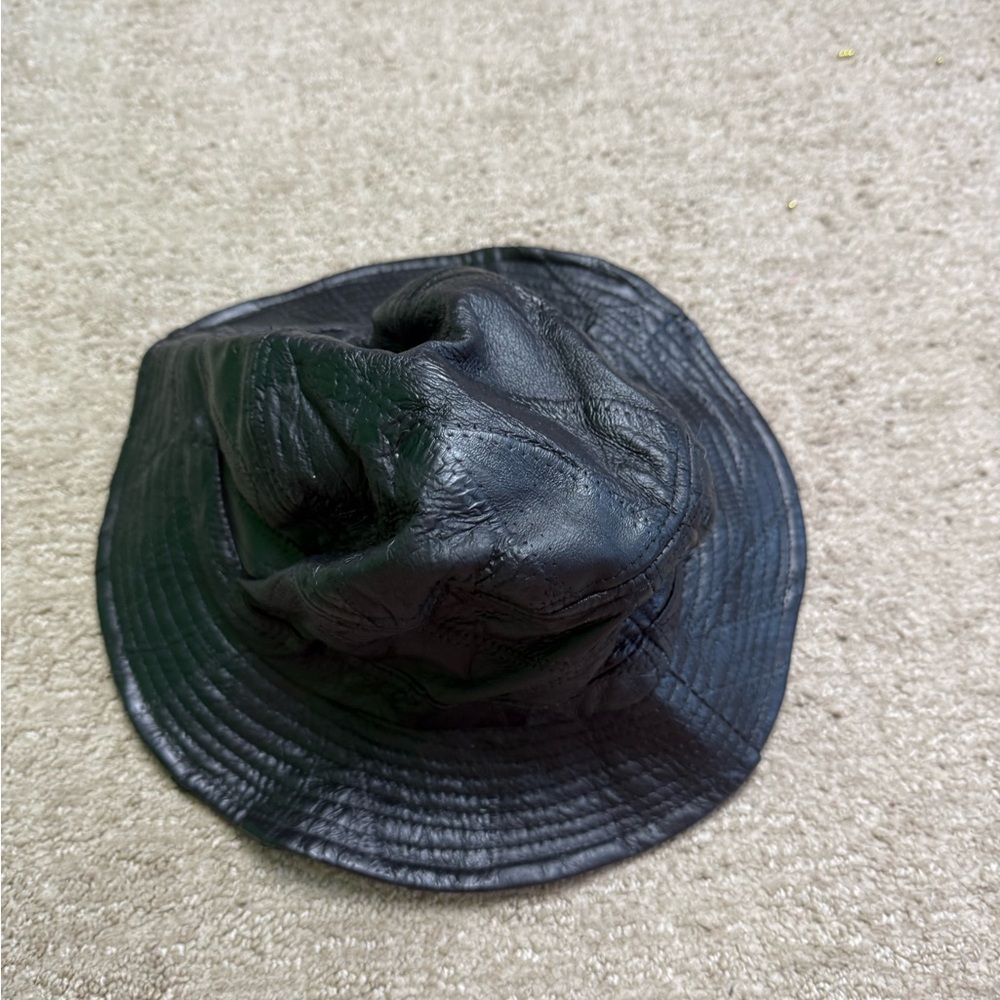 Black Leather Bucket Hat - Picture 2 of 3